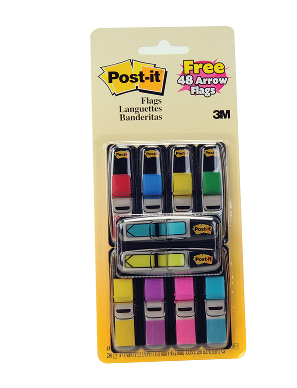 Zestaw promocyjny zakładek POST-IT® (683-VAD1), PP, 12x43/12x43mm, 8x20/ strzałka 2x20 kart., mix kolorów, 2 opakowania GRATIS