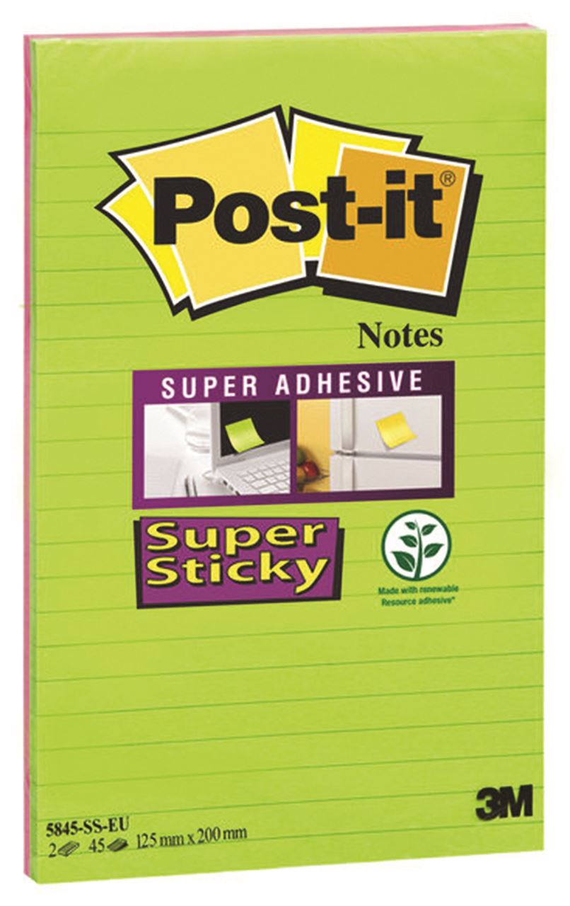 Bloczek samoprzylepny POST-IT® Super Sticky XXXL w linię (5845- SS), 127x203mm, 2x45 kart., paleta marrakesz