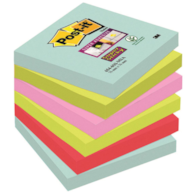 Bloczek samoprzylepny POST-IT® Super sticky, (654-6SS-MIA), 76x76mm, 6x90 kart., paleta Miami