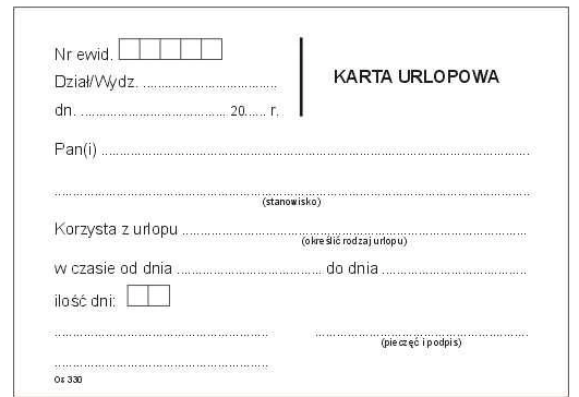 Karta urlopowa A6 os-330
