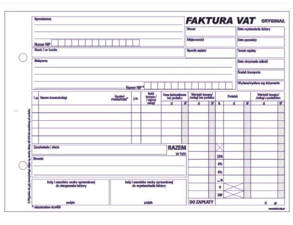 Faktura VAT A5 1+1 80 kartek F-251