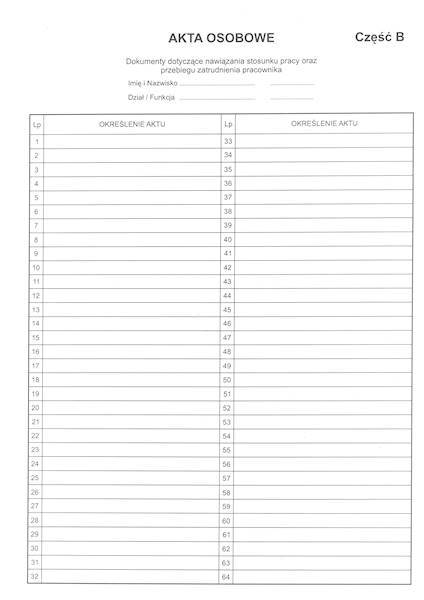 Przekładki do akt osobowych  Część B