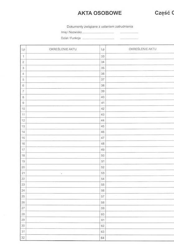 Przekładki do akt osobowych  Część C