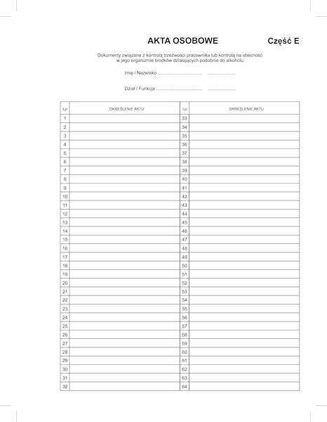 Przekładki do akt osobowych  Część E