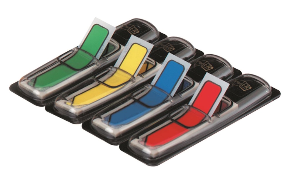 Zakładki indeksujące POST-IT® (684-ARR3), PP, 11,9x43,2mm, strzałka, 4x24 kart., mix kolorów