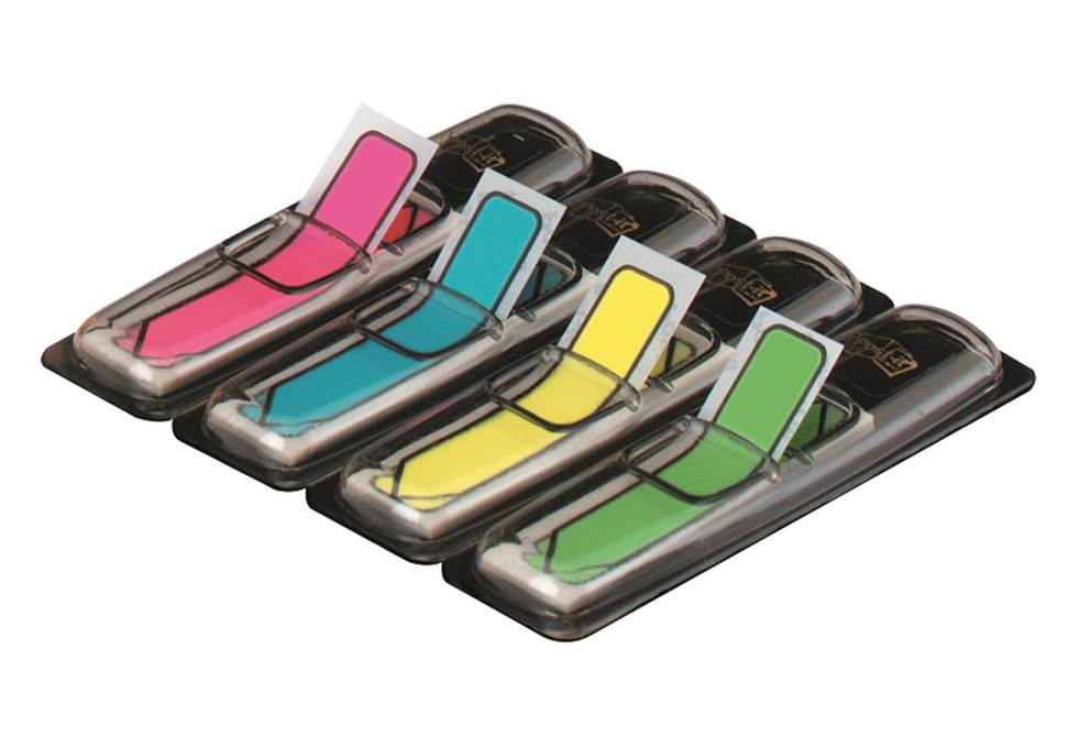Zakładki indeksujące POST-IT® (684-ARR4), PP, 11,9x43,2mm, strzałka, 4x24 kart., mix kolorów neonowy