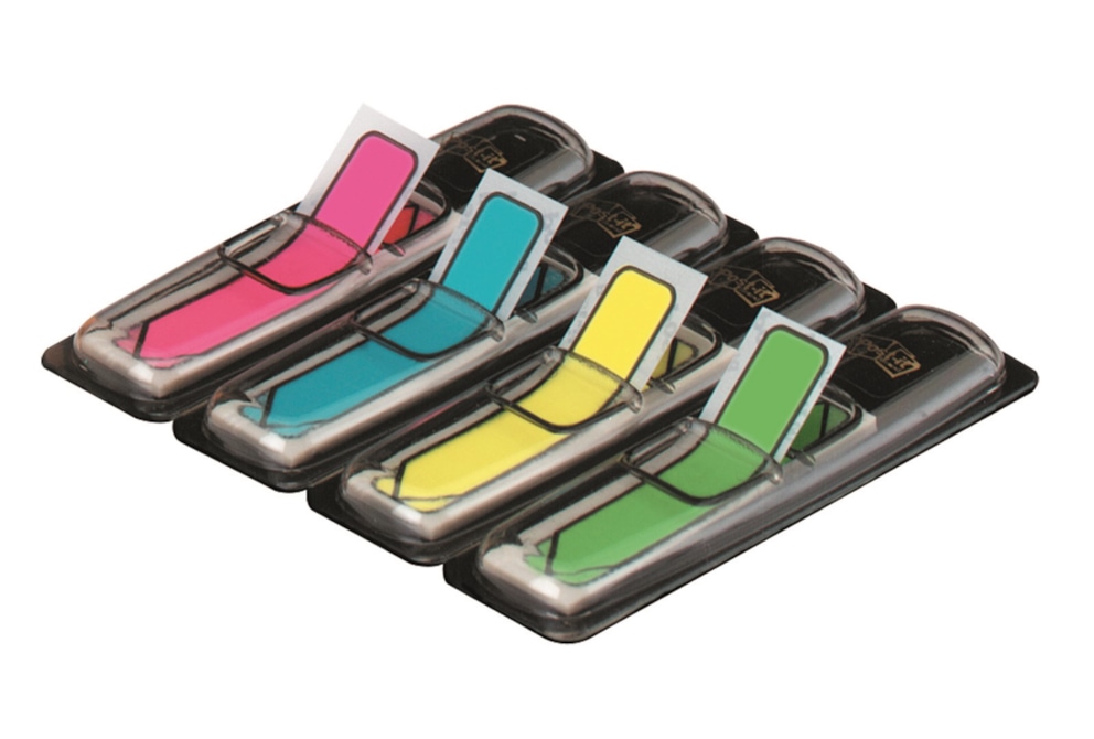 Zakładki indeksujące POST-IT® (684-ARR4), PP, 11,9x43,2mm, strzałka, 4x24 kart., mix kolorów neonowy