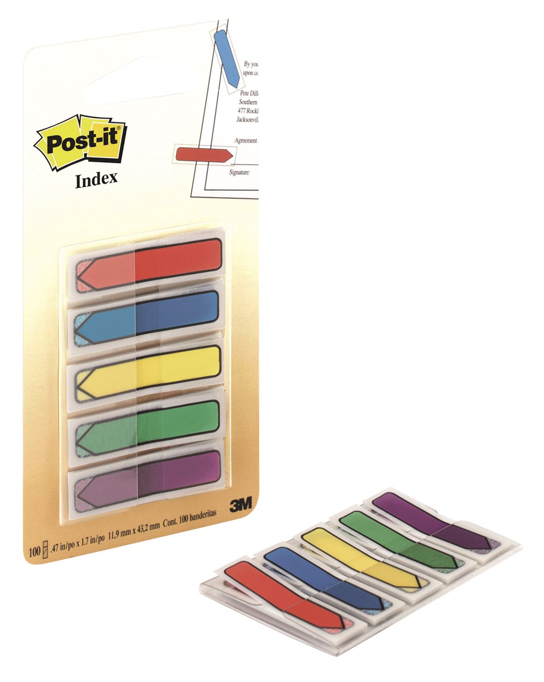 Zakładki indeksujące POST-IT® (684-ARR1), PP, 11,9x43,2mm, strzałka, 5x20 kart., mix kolorów