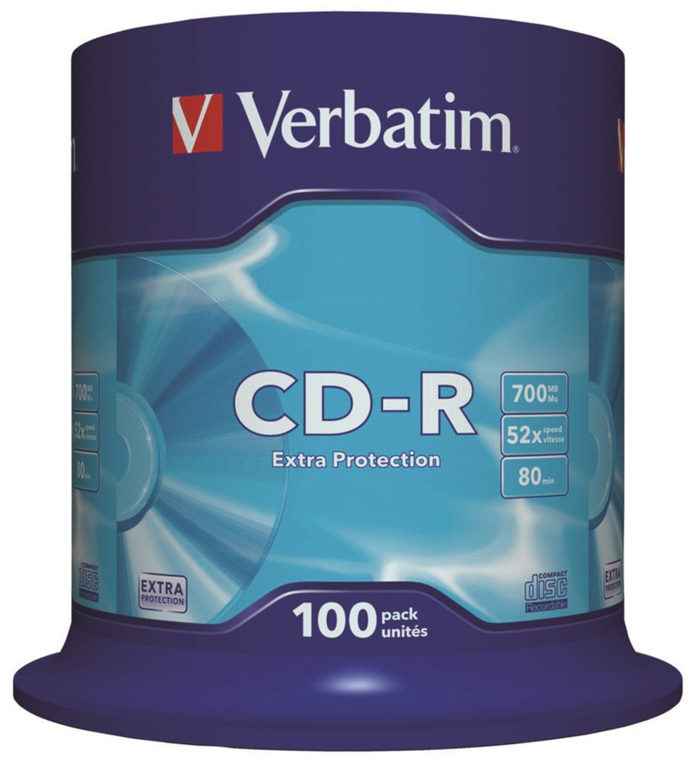 Płyta CD-R VERBATIM, 700MB, prędkość 52x, cake, 100szt., ekstra ochrona