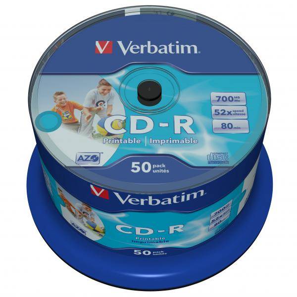 Płyta VERBATIM CD-R 700MB 52X AZO PRINTABLE CAKE*50 43438