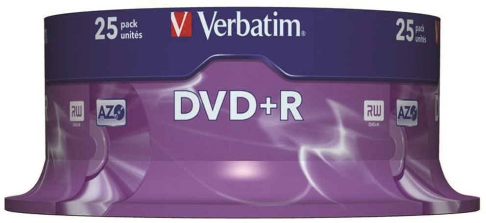 Płyta DVD+R VERBATIM AZO, 4,7GB, prędkość 16x, cake, 25szt., srebrny mat