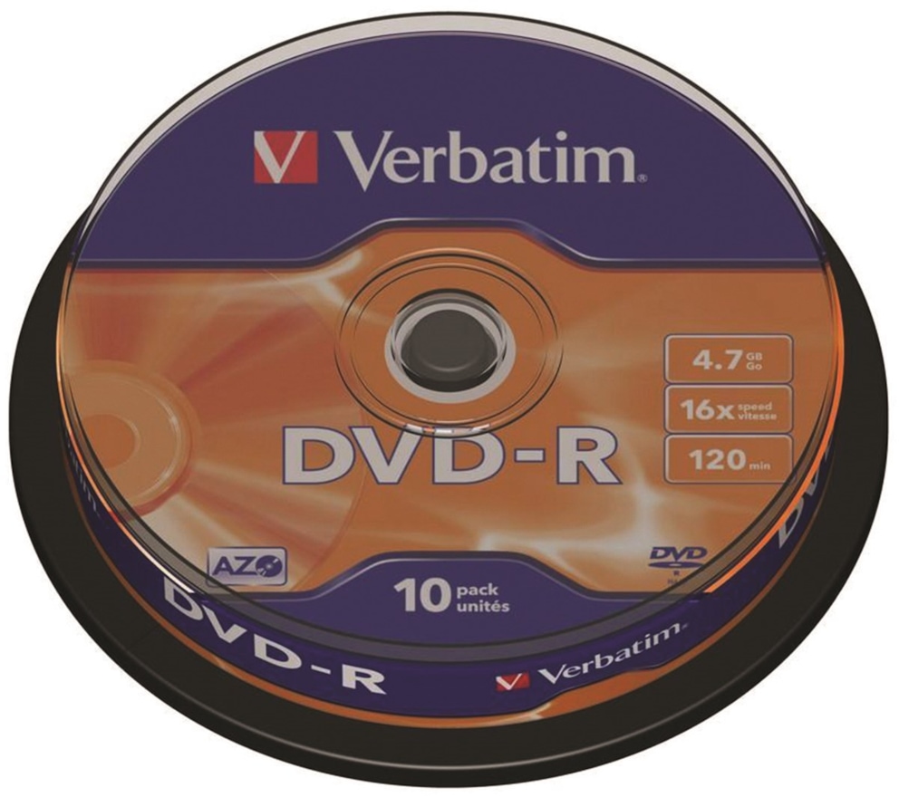 Płyta DVD-R VERBATIM AZO, 4,7GB, prędkość 16x, cake, 10szt., srebrny mat