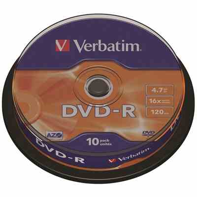Płyta DVD-R VERBATIM AZO, 4,7GB, prędkość 16x, cake, 10szt., srebrny mat