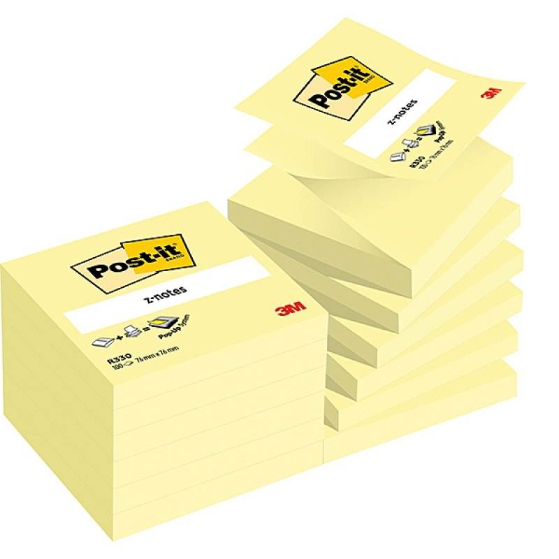 Bloczek samoprzylepny ekologiczny POST-IT® Z-notes (R330-1T), 76x76mm, 100 kart., żółty