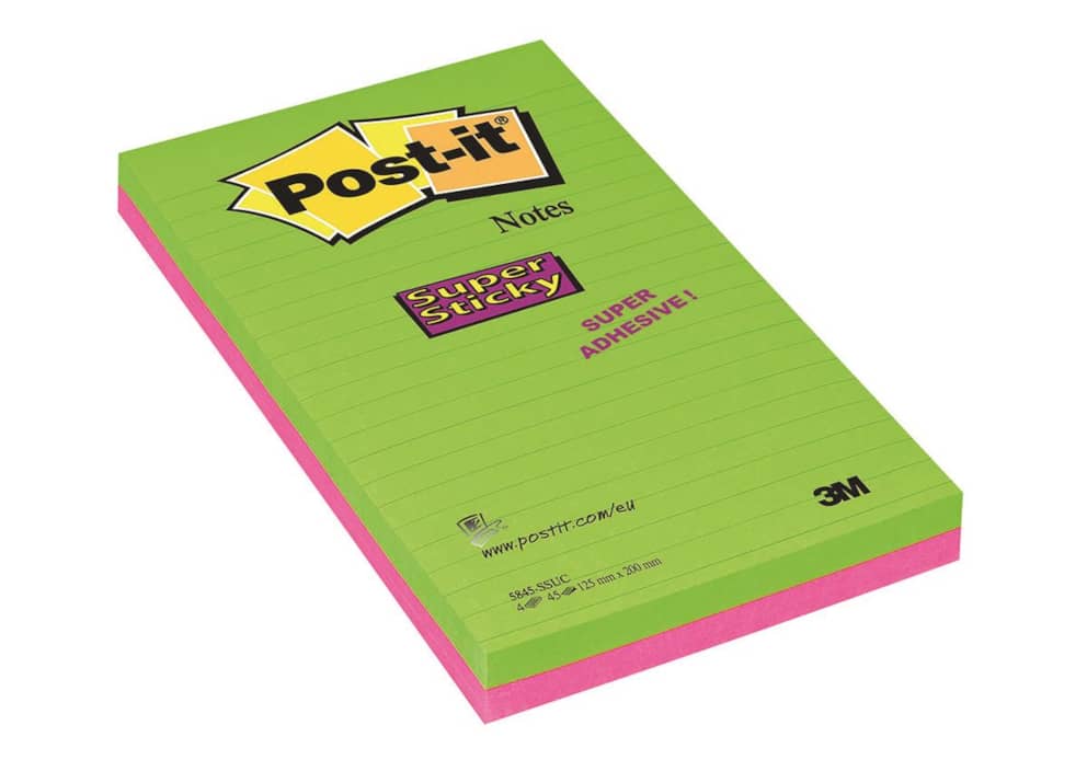 Bloczek samoprzylepny POST-IT® Super Sticky w linie (5845- SSUC), 125x200mm, 4x45 kart., neonowe
