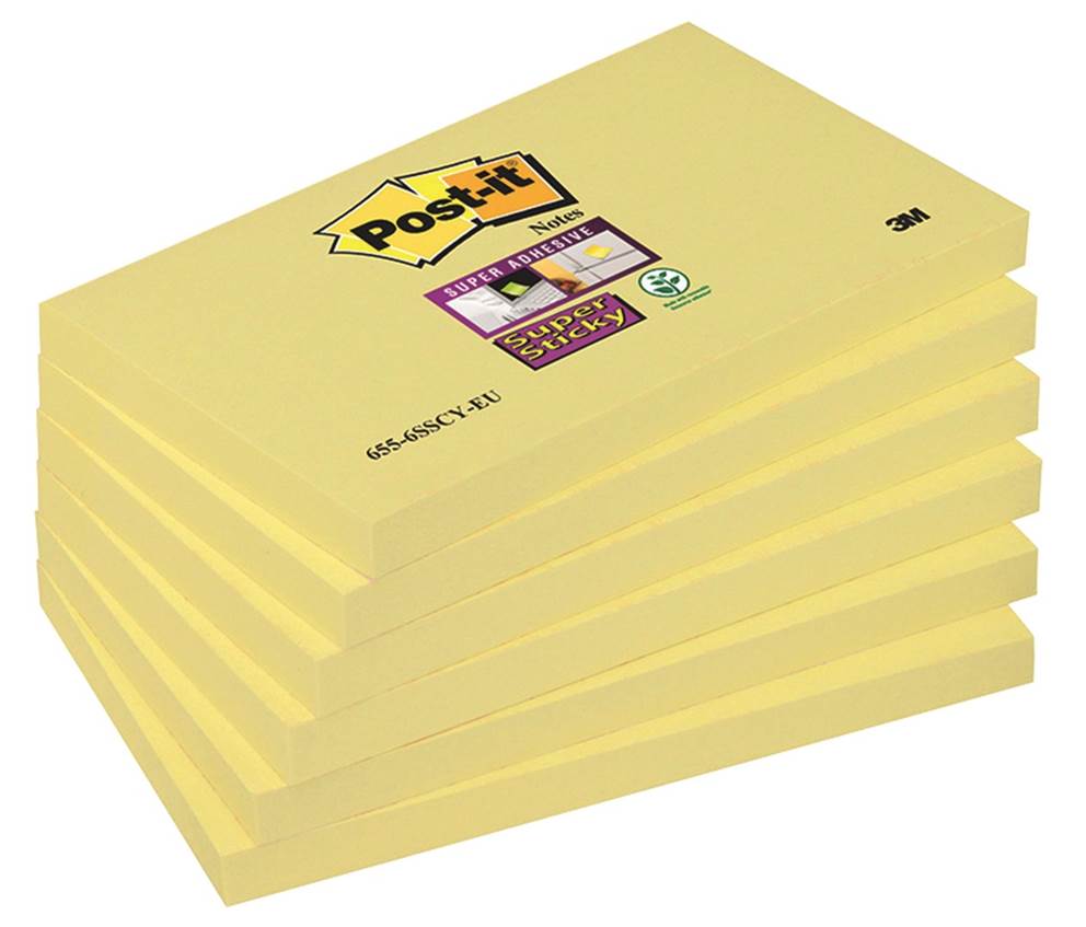 Bloczek samoprzylepny POST-IT® Super Sticky (655-12SSCY-EU), 127x76mm, 1x90 kart., żółty
