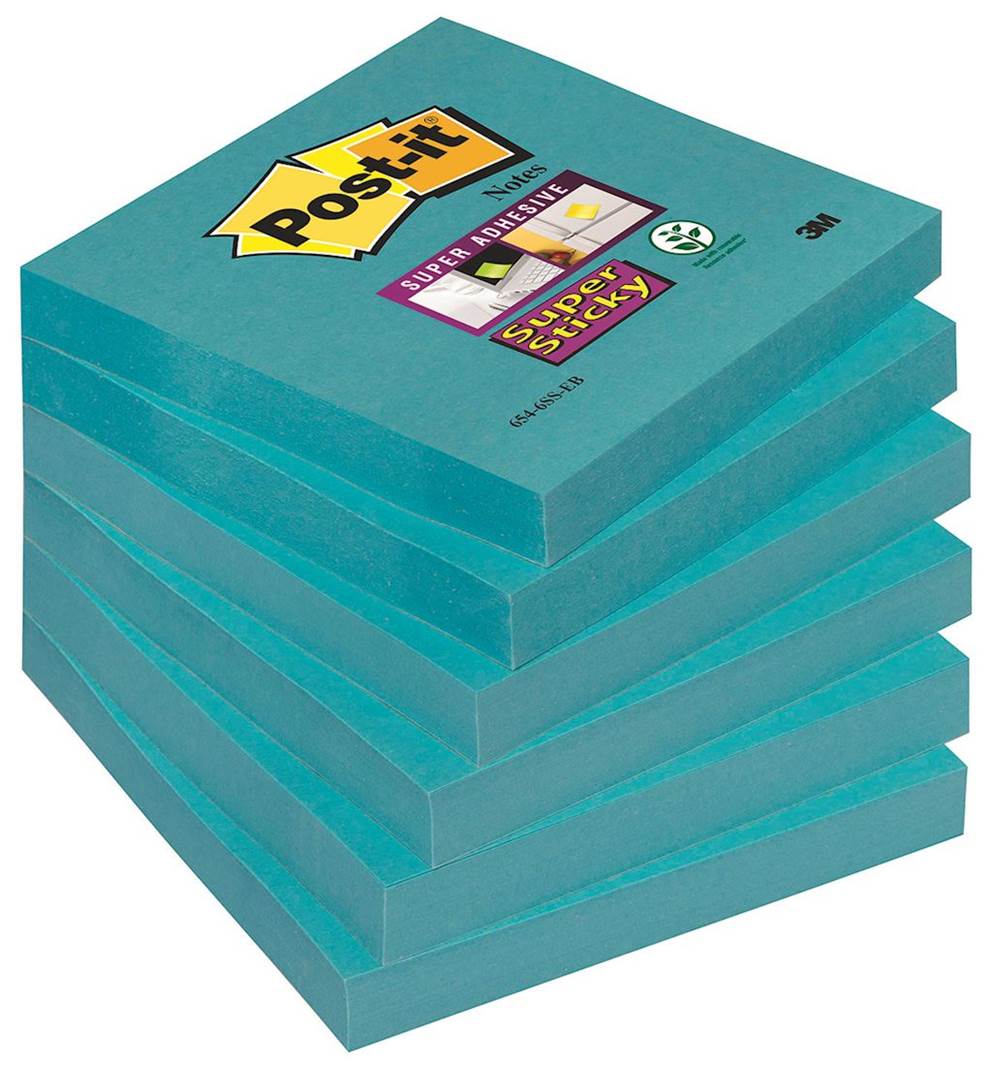 Bloczek samoprzylepny POST-IT® Super Sticky (654-6SS-EB), 76x76mm, 1x90 kart., elektryczny błękit