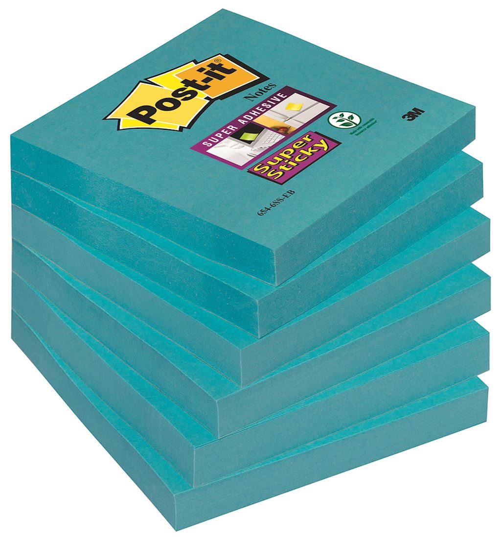 Bloczek samoprzylepny POST-IT® Super Sticky (654-6SS-EB), 76x76mm, 1x90 kart., elektryczny błękit