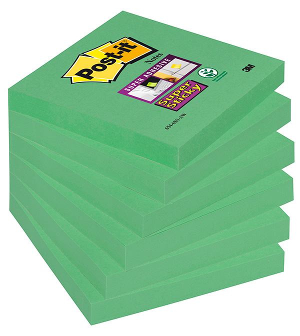 Bloczek samoprzylepny POST-IT® Super Sticky (654-6SS-AW), 76x76mm, 1x90 kart., zielony