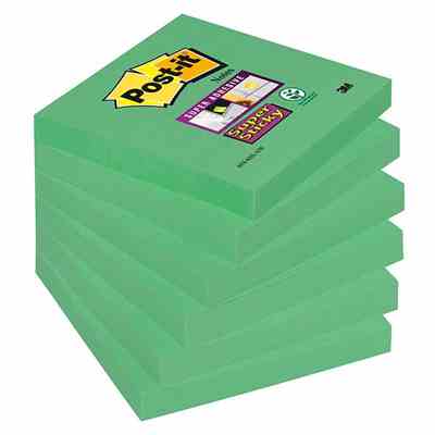 Bloczek samoprzylepny POST-IT® Super Sticky (654-6SS-AW), 76x76mm, 1x90 kart., zielony