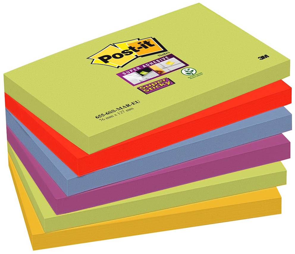 Bloczek samoprzylepny POST-IT® Super sticky (655-6SS-MAR), 127x76mm, 6x90 kart., paleta marrakesz