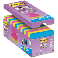 Karteczki samoprzylepne POST-IT® Super sticky Z-Notes (R330-SS-VP16), 76x76mm, 14x90 kart., mix kolorów, 2 bloczki gratis