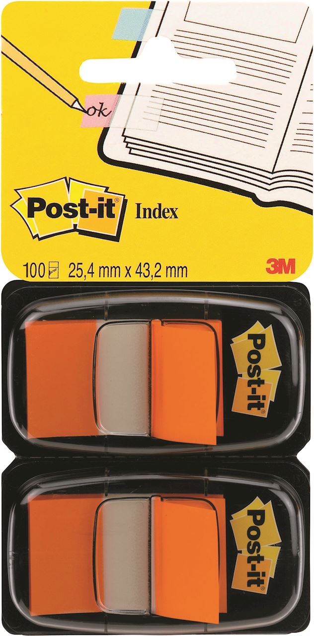 Zakładki indeksujące POST-IT® (680-O2EU), PP, 25,4x43,2mm, 2x50 kart., pomarańczowy