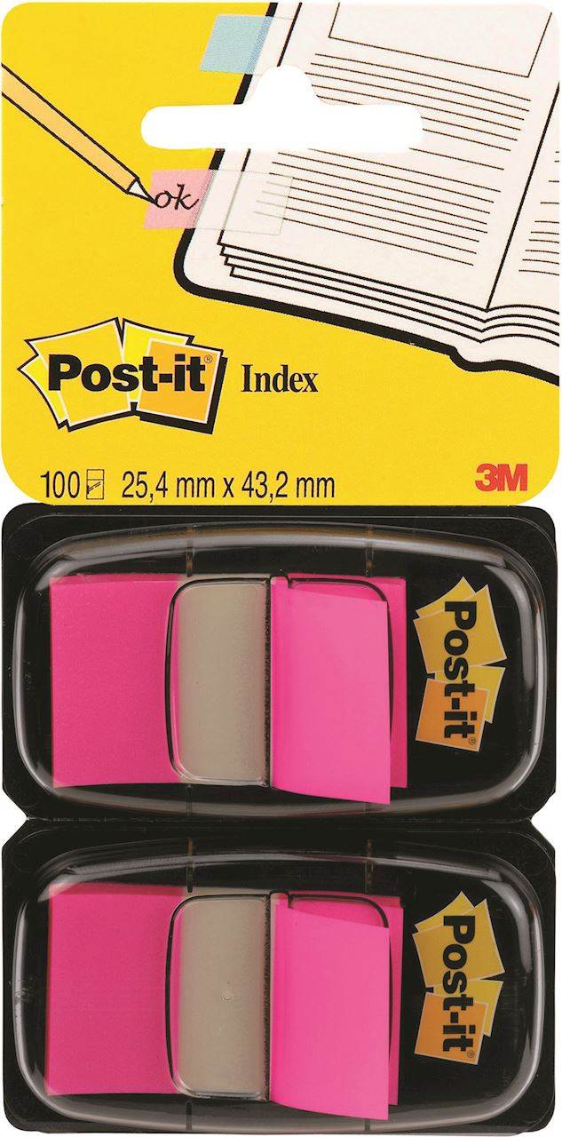 Zakładki indeksujące POST-IT® (680-BP2EU), PP, 25,4x43,2mm, 2x50 kart., jaskraworóżowe
