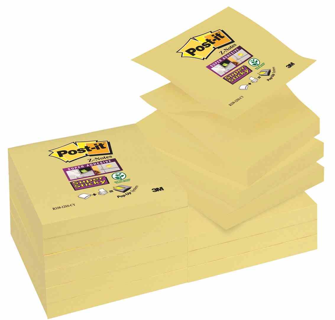 Bloczek samoprzylepny POST-IT® Super sticky Z-Notes (R330-12SS-CY), 76x76mm, 1x90 kart., żółty