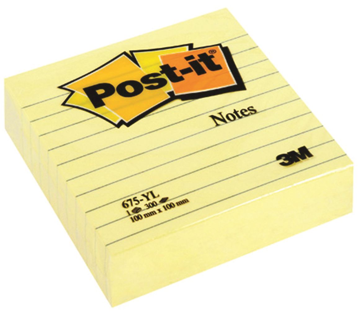 Karteczki samoprzylepne POST-IT® Super Sticky XL w linię (675-SS3-CY), 101x101mm, 3x70 kart., żółte