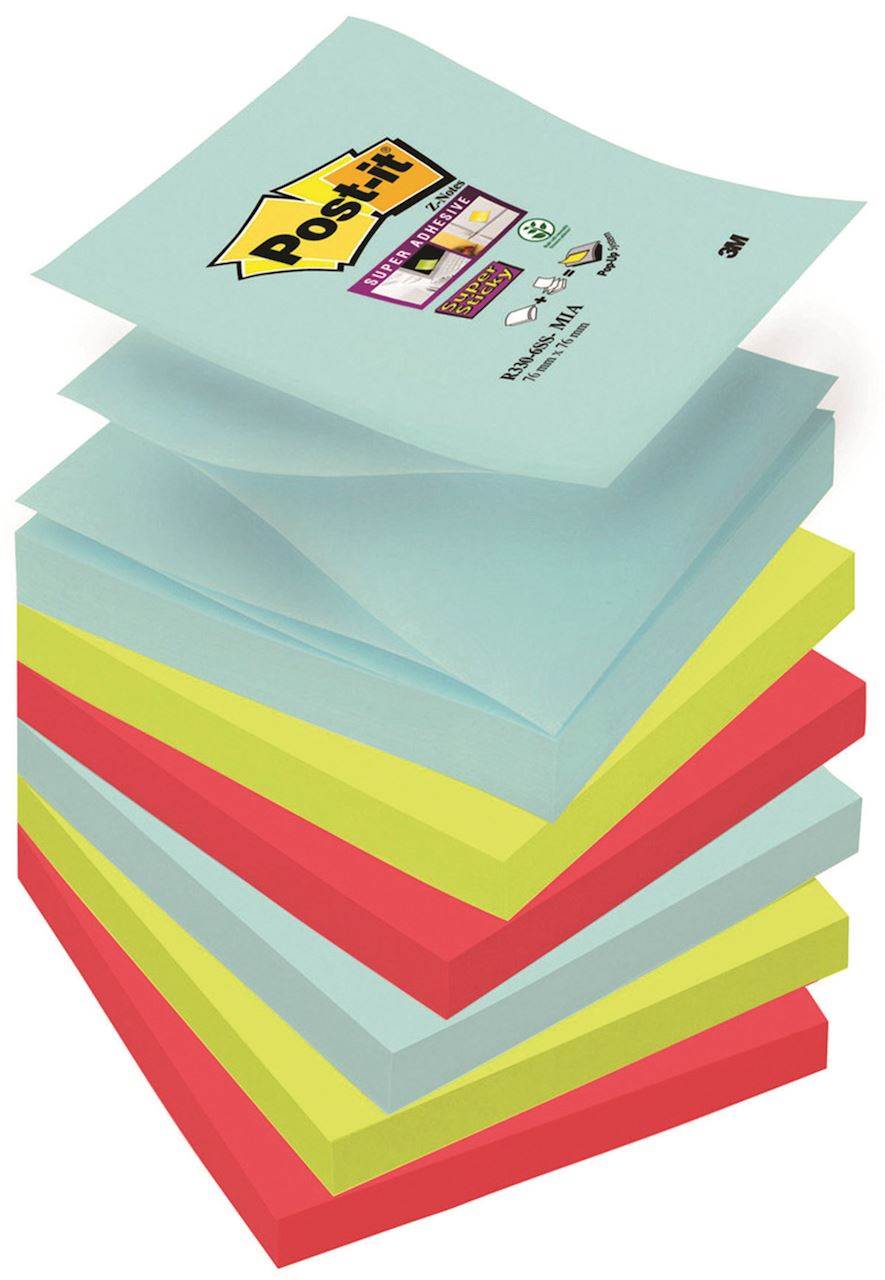 Bloczek samoprzylepny POST-IT® Super sticky Z-Notes, (R330-6SS-MIA), 76x76mm, 6x90 kart., paleta Miami