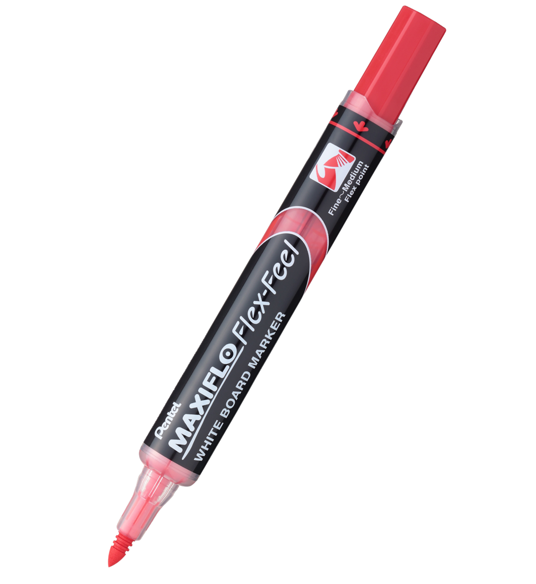FLEX-FEEL marker  MAXIFLO  (z tłoczkiem), płynny tusz, elastyczna końcówka o grubość linii pisania od 1 do 5mm. czerwony Pentel