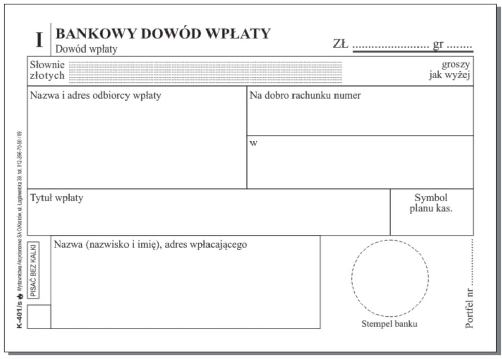 Bankowy dowód wpłaty 4-odc  k-401s