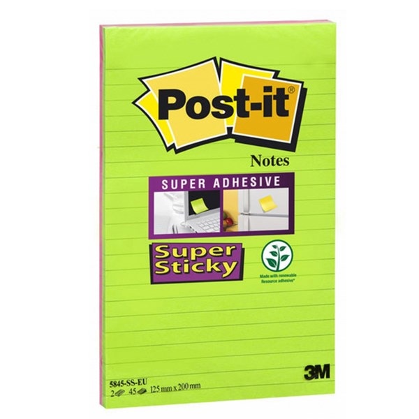 Bloczek samoprzylepny POST-IT® Super Sticky XXXL w linię (5845- SS), 127x203mm, 2x45 kart., paleta marrakesz