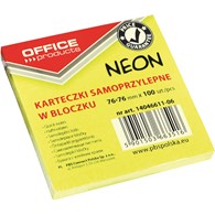 Bloczek samoprzylepny OFFICE PRODUCTS, 76x76mm, 1x100 kart., neon, żółty