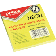 Bloczek samoprzylepny OFFICE PRODUCTS, 76x76mm, 1x100 kart., neon, żółty