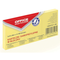 Bloczek samoprzylepny OFFICE PRODUCTS, 38x51mm, 1x100 kart., pastel, jasnożółty 3 szt./opak.