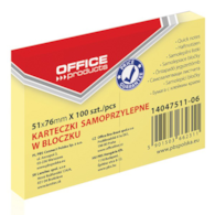 Bloczek samoprzylepny OFFICE PRODUCTS, 51x76mm, 1x100 kart., pastel, jasnożółty