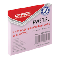 Bloczek samoprzylepny OFFICE PRODUCTS, 76x76mm, 1x100 kart., pastel, różowy