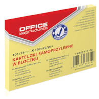 Bloczek samoprzylepny OFFICE PRODUCTS, 101x76mm, 1x100 kart., pastel, jasnożółty