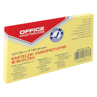 Bloczek samoprzylepny OFFICE PRODUCTS, 127x76mm, 1x100 kart., pastel, jasnożółty