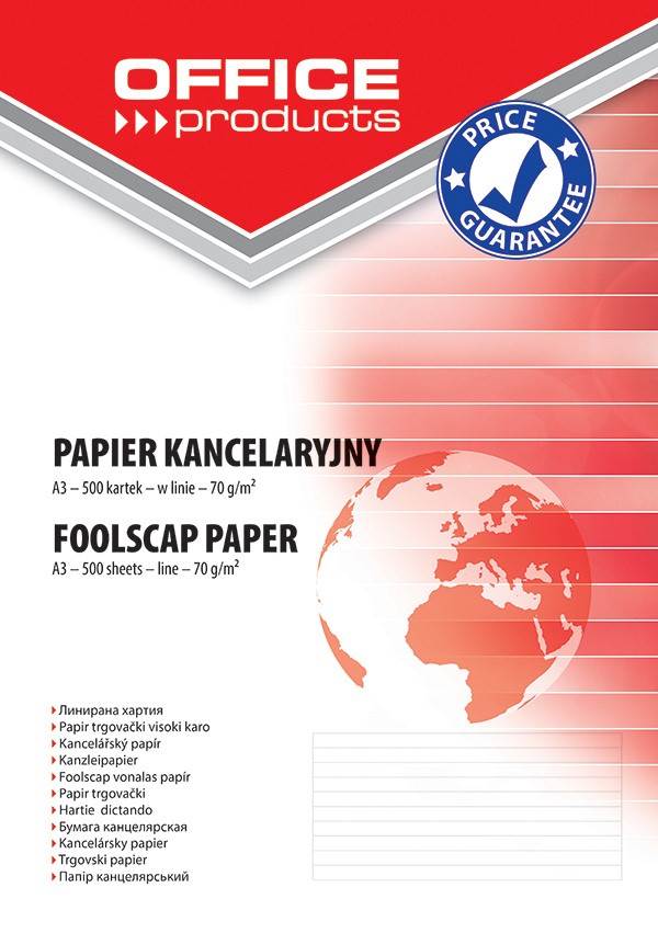 Papier kancelaryjny OFFICE PRODUCTS, w linie, A3, 500ark.