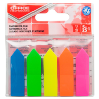 Zakładki indeksujące OFFICE PRODUCTS, strzałka, PP, 12x45mm, 5x25 kart., zawieszka, mix kolorów