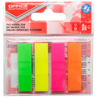 Zakładki indeksujące OFFICE PRODUCTS, PP, 12x43mm, 4x35 kart., zawieszka, mix kolorów neon
