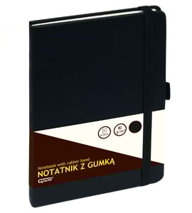 Notatnik GRAND z gumką A5/80 kartek 80g/kratka okładka czarna