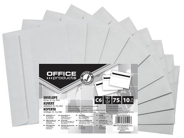 Koperty samoklejące OFFICE PRODUCTS, SK, C6, 114x162mm, 75gsm, 10szt., białe