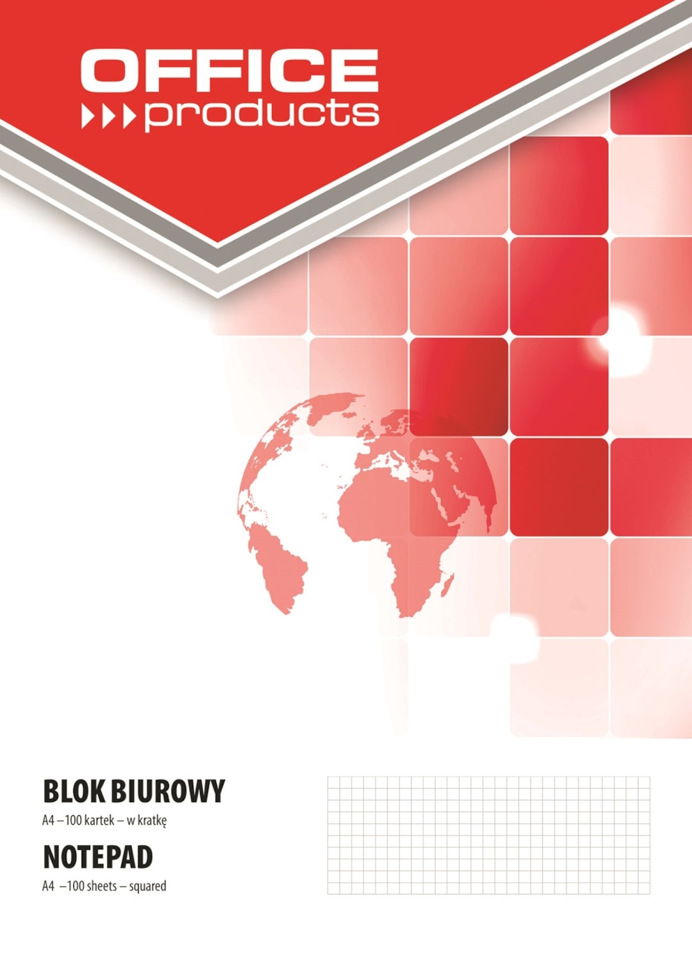 Blok biurowy OFFICE PRODUCTS, A4, w kratkę, 100 kart., 70gsm