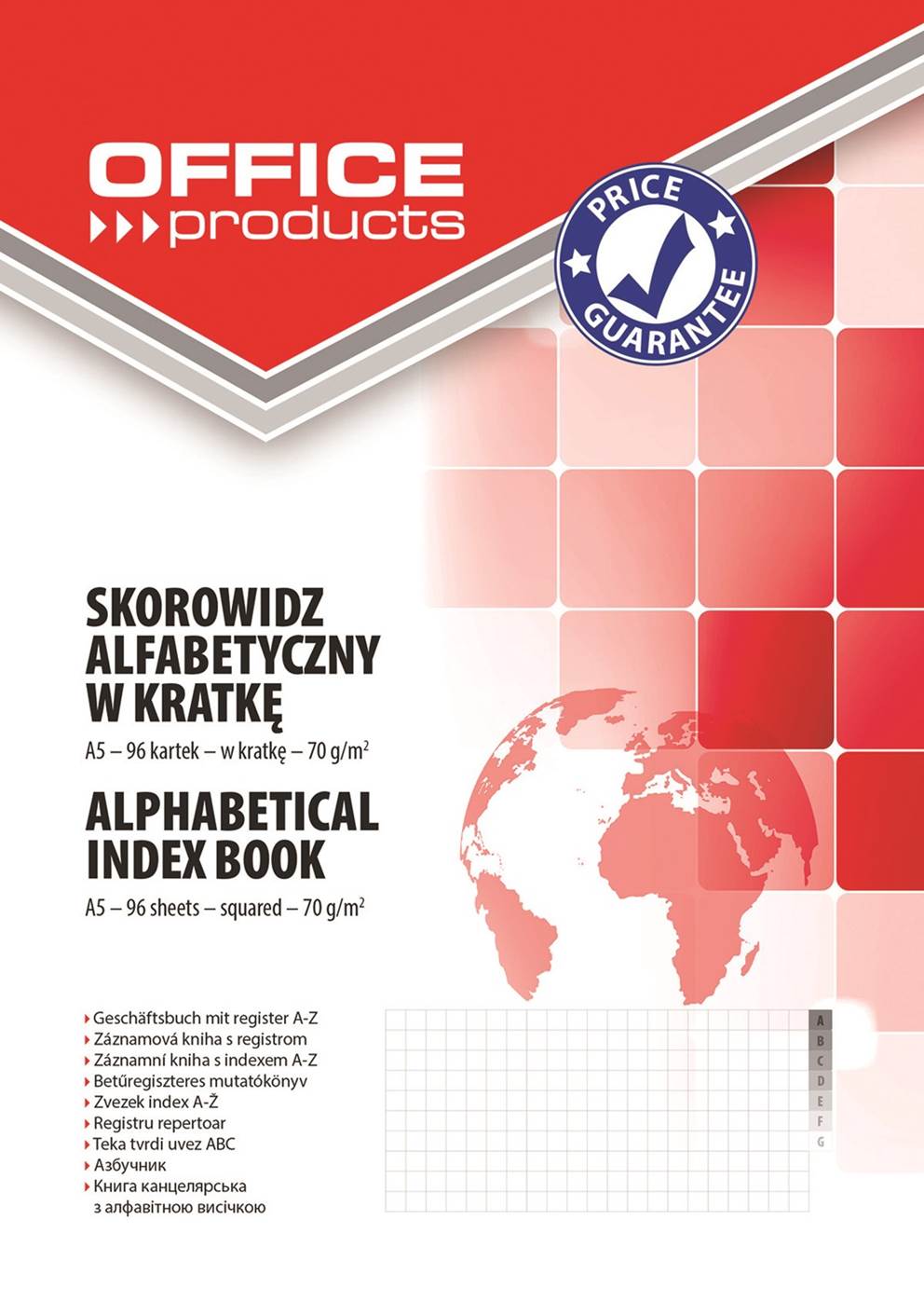 Skorowidz OFFICE PRODUCTS, A5, w kratkę, alfabetyczny, twarda okładka, 96 kart., 70gsm