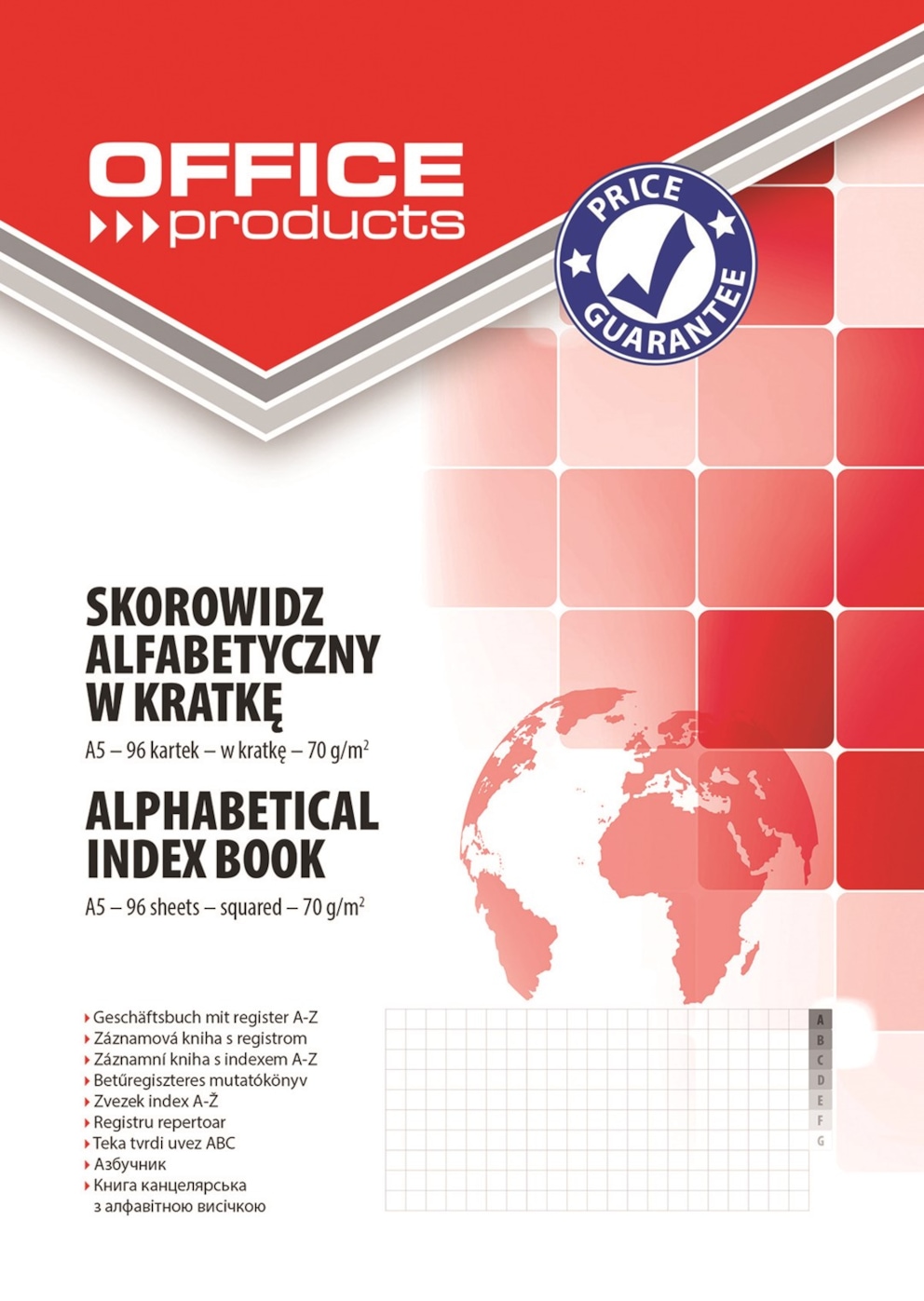 Skorowidz OFFICE PRODUCTS, A5, w kratkę, alfabetyczny, twarda okładka, 96 kart., 70gsm