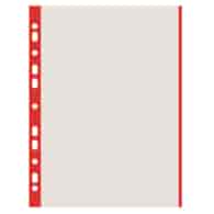 Koszulki na dokumenty DONAU, PP, A4, krystal, 40mikr., kolorowy brzeg - czerwony, 100szt.